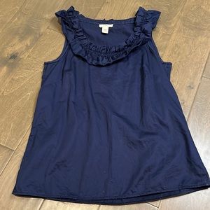 J crew navy sleeveless blouse size 0 ruffled neck excellent used condition EUC
